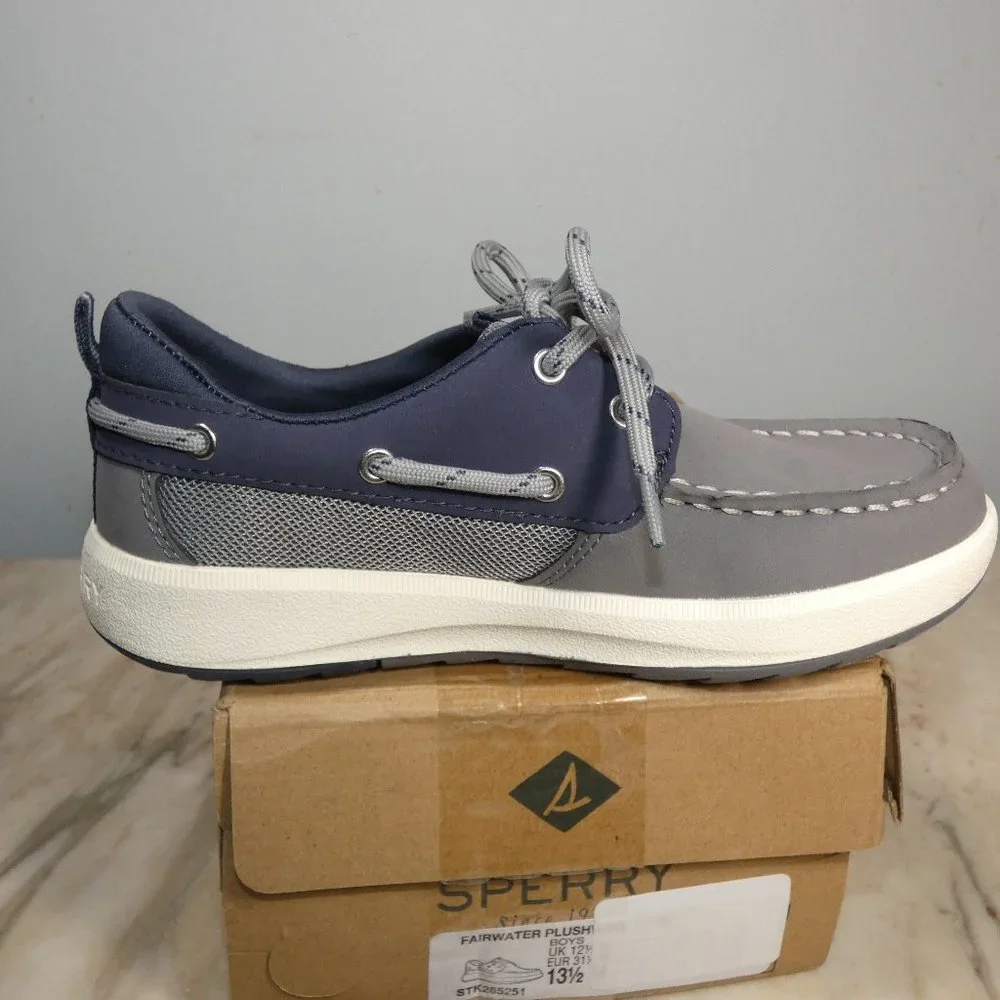 Sperry Fairwater Plushwave Sneaker, Grey/Navy, 13.5 US Unisex Big Kid